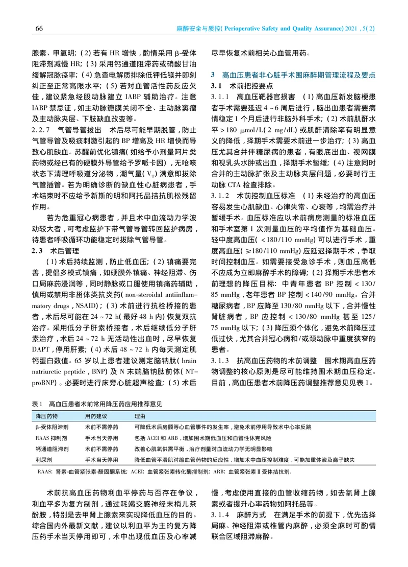 【麻醉领域】心脏病患者非心脏手术围麻醉期中国专家临床管理共识（2020）