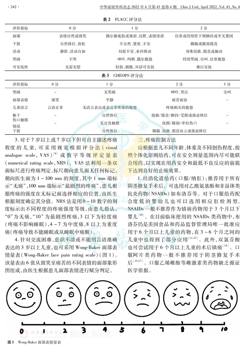 儿童阴茎修复手术后疼痛管理专家共识(2022版)