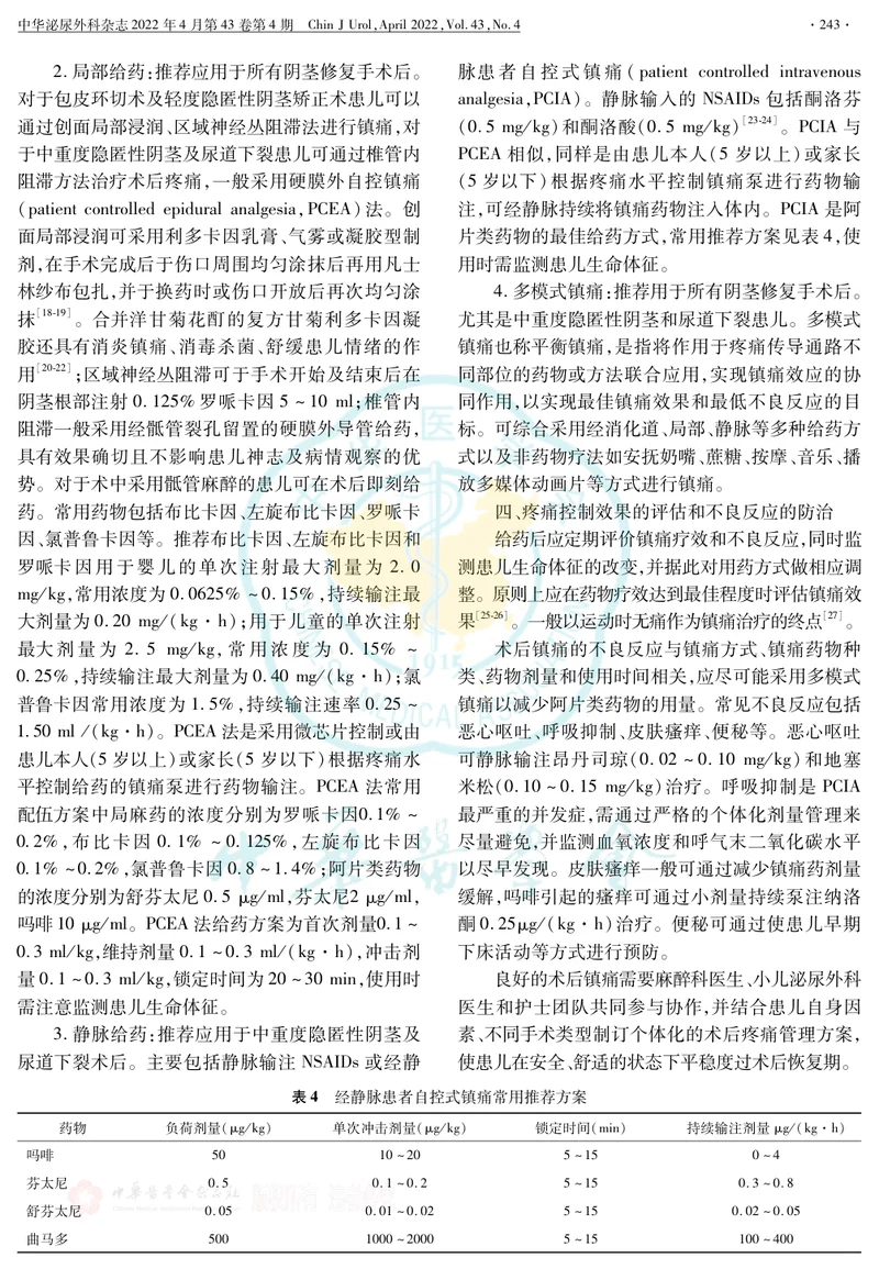 儿童阴茎修复手术后疼痛管理专家共识(2022版)