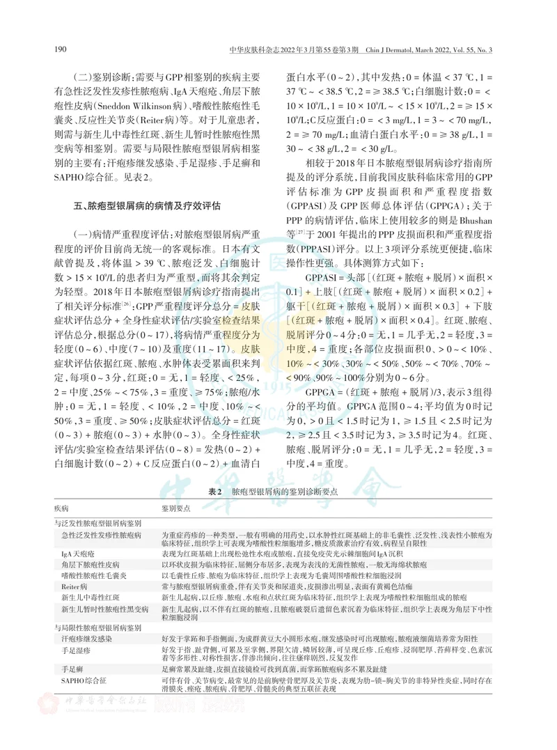 脓疱型银屑病诊疗中国专家共识（2022版）