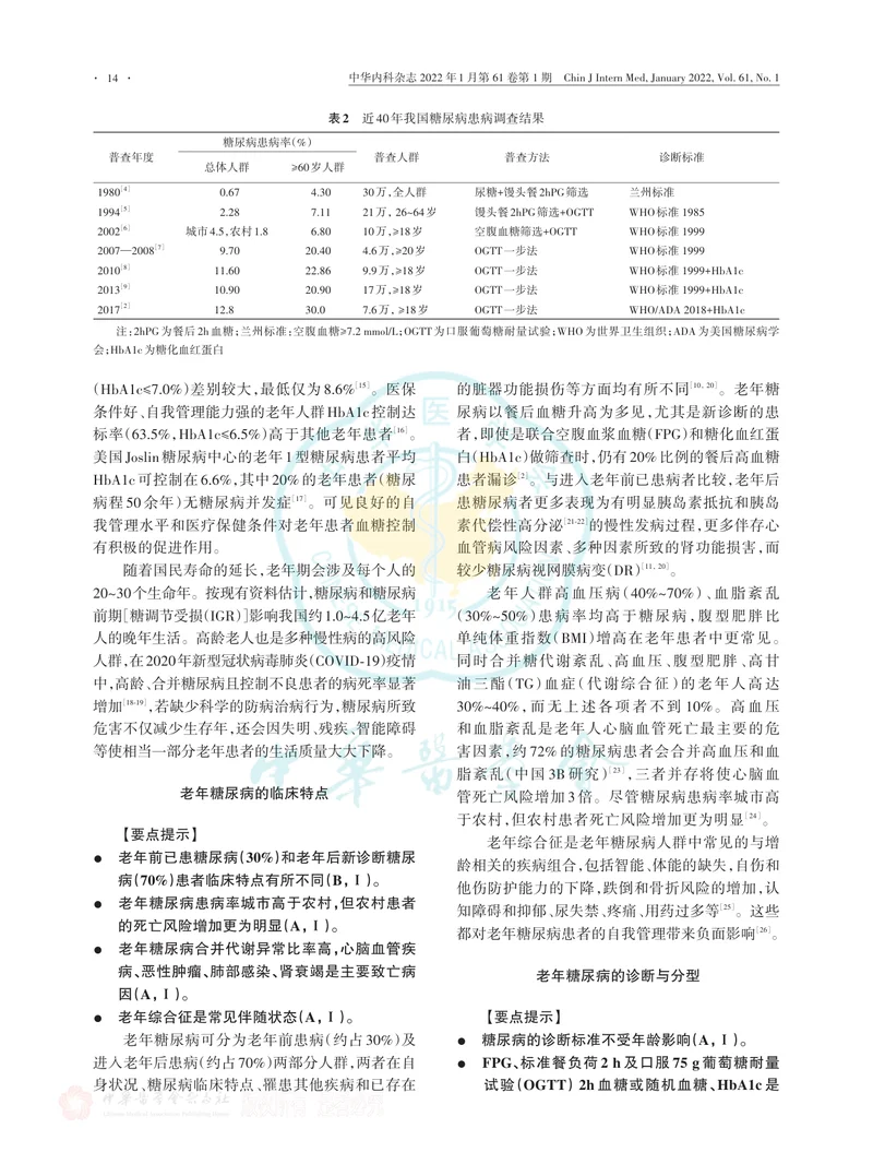 中国老年2型糖尿病防治临床指南（2022年版）