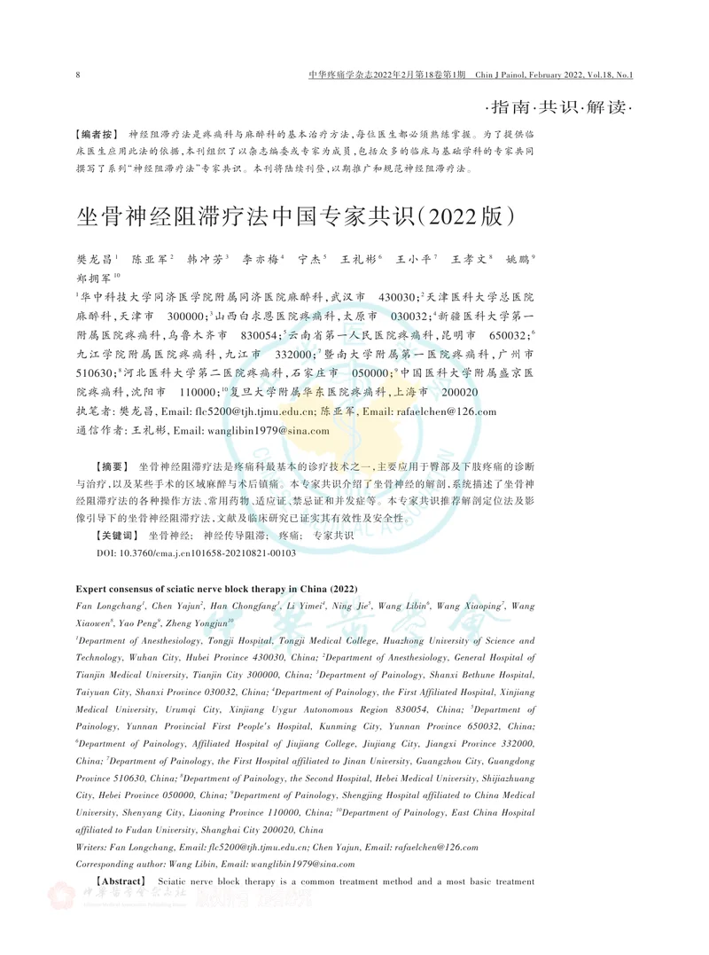 坐骨神经阻滞疗法中国专家共识（2022版）