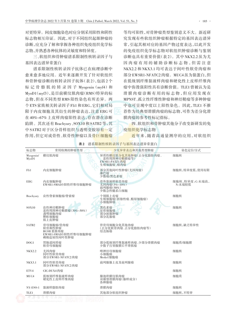 软组织和骨肿瘤免疫组织化学检测专家共识（2022版）