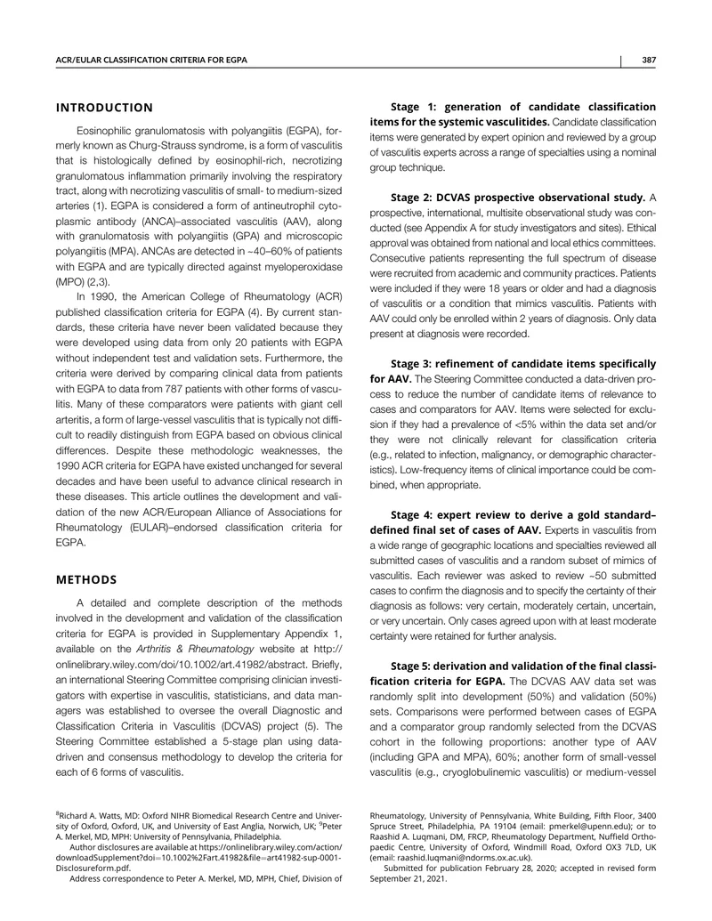 ACR_EULAR：嗜酸性肉芽肿性多血管炎的分类标准（2022）