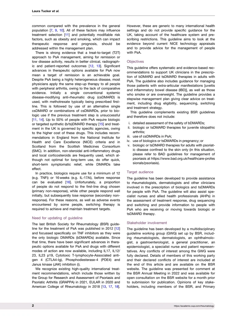 BSR：应用生物以及靶向合成DMARDs治疗银屑病关节炎指南（2022）