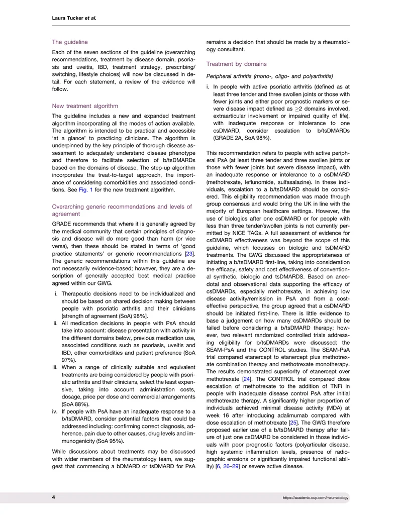 BSR：应用生物以及靶向合成DMARDs治疗银屑病关节炎指南（2022）