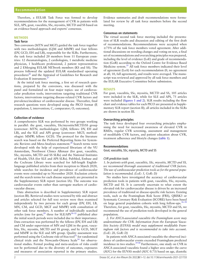 EULAR：风湿和肌肉骨骼疾病（包括系统性红斑狼疮和抗磷脂综合征）的心血管风险管理建议（2022）