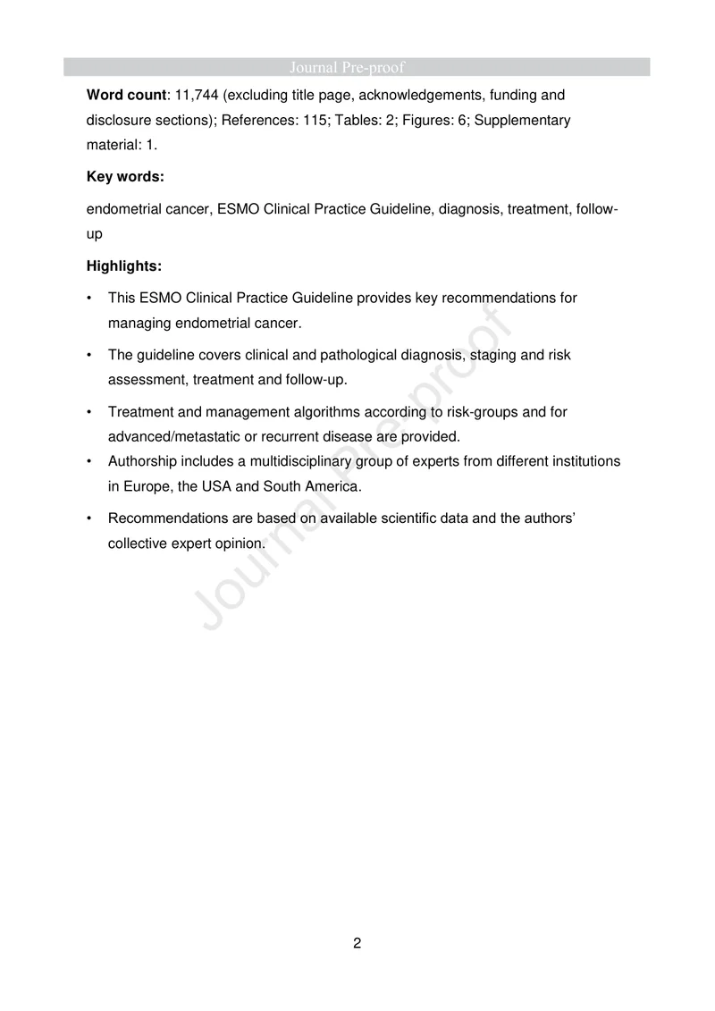 ESMO：子宫内膜癌的诊断、治疗和随访的临床实践指南（2022）