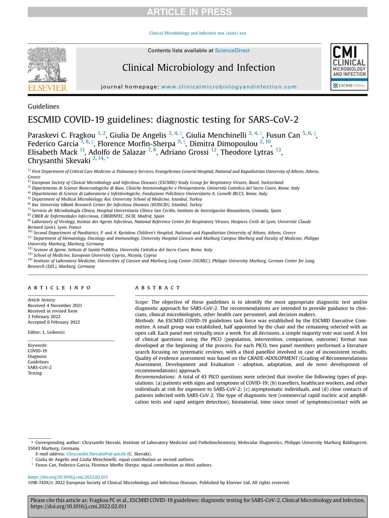 ESCMID：SARS-CoV-2的诊断检测指南（2022）