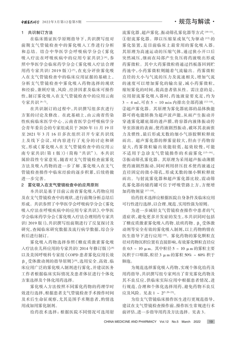 雾化吸入在支气管镜检查中的应用云南专家共识（第1版）