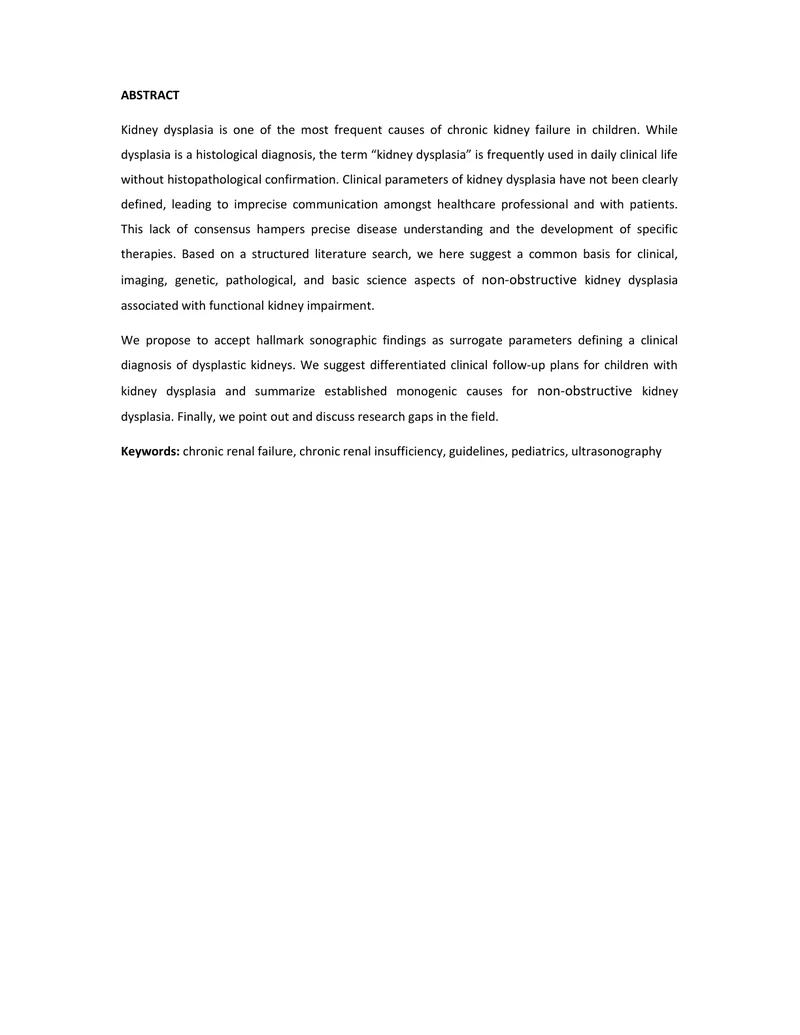 ERKNet：非梗阻性肾脏发育不良的定义、诊断和临床管理的共识声明（2022）