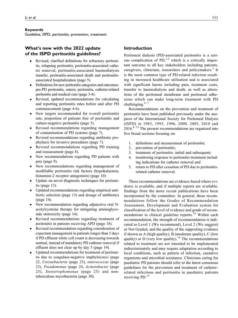 ISPD：腹膜炎的预防和治疗指南（2022）