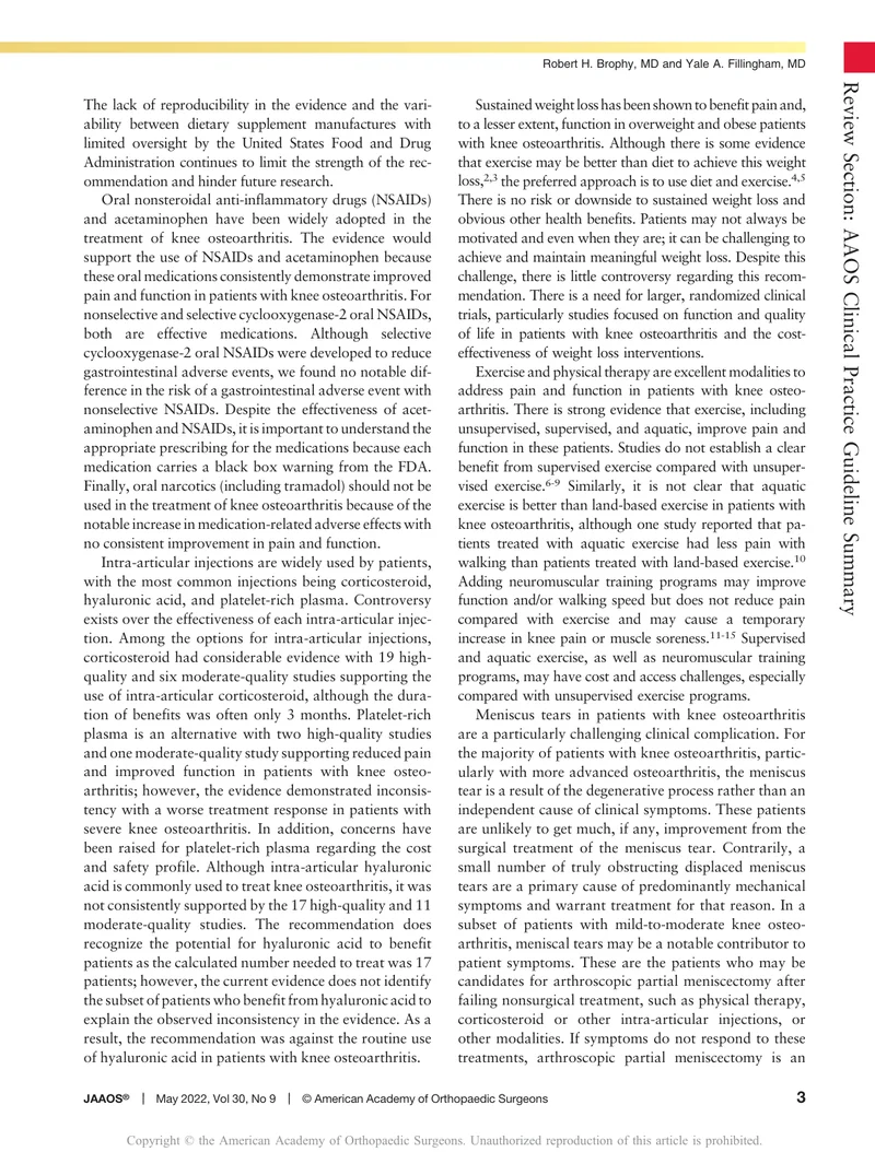 AAOS：膝关节骨关节炎的管理（非关节成形术）临床实践指南第3版（2022）