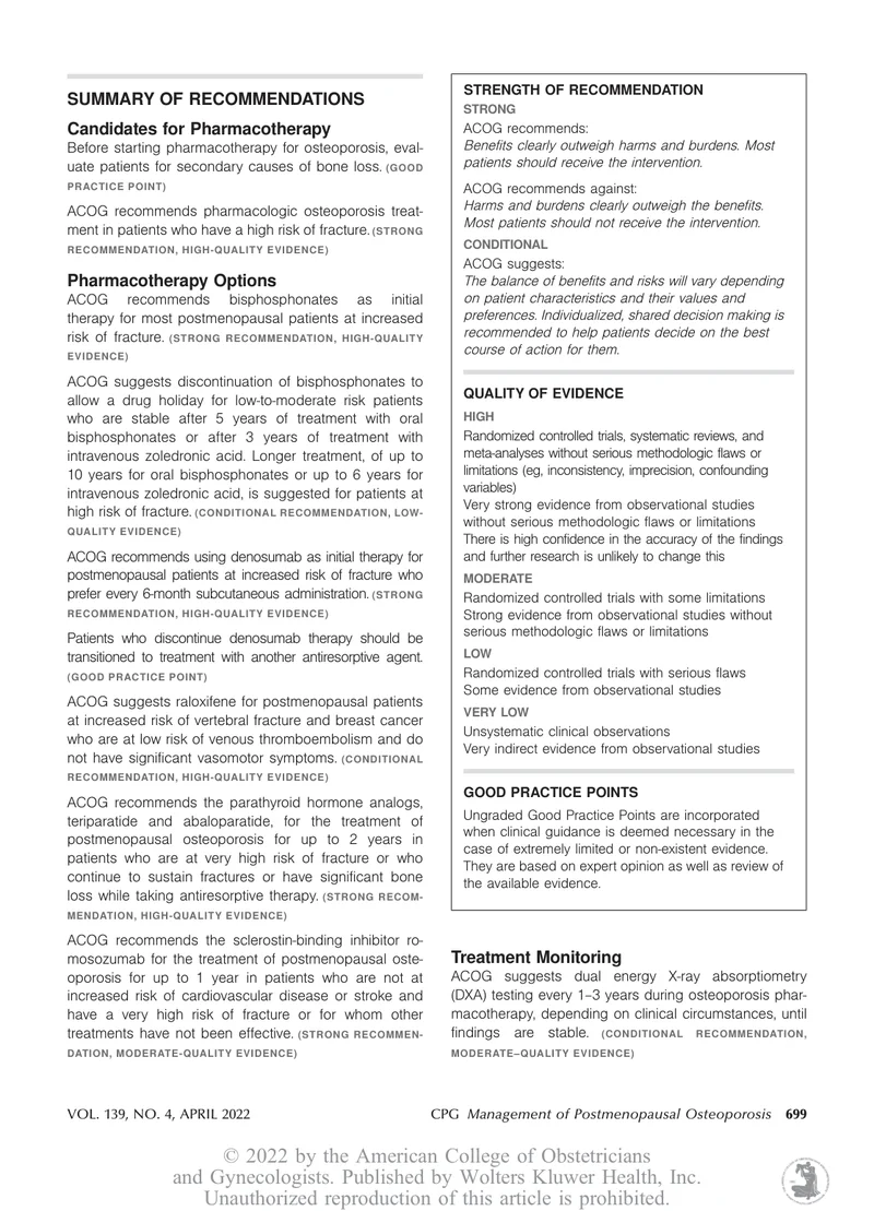 ACOG：绝经后骨质疏松症的管理的临床实践指南（2022）