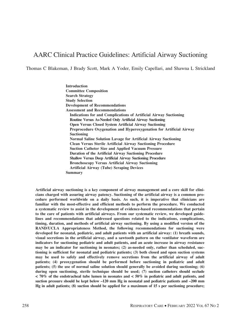 AARC：人工气道吸痰的临床实践指南（2022）