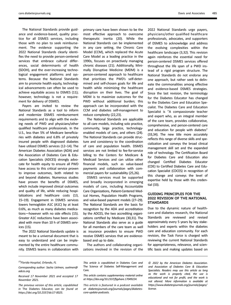 ADA：糖尿病的自我管理教育和支持的国家标准（2022）