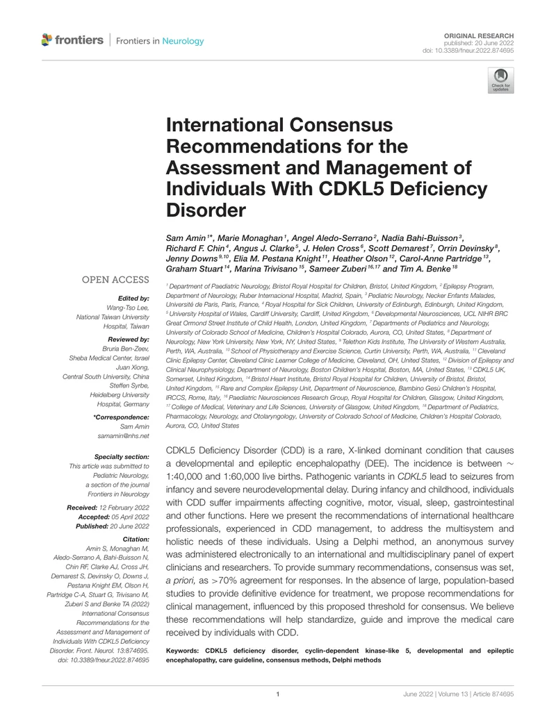 CDKL5 缺乏症患者的评估和管理的国际共识建议（2022）