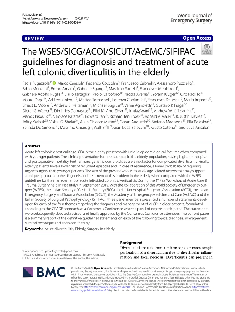 WSES_SICG：老年人急性左侧结肠憩室炎的诊断和治疗指南（2022）