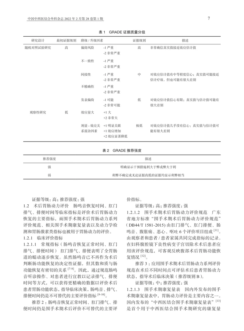 中西医结合围手术期胃肠动力管理中国专家共识（2022）