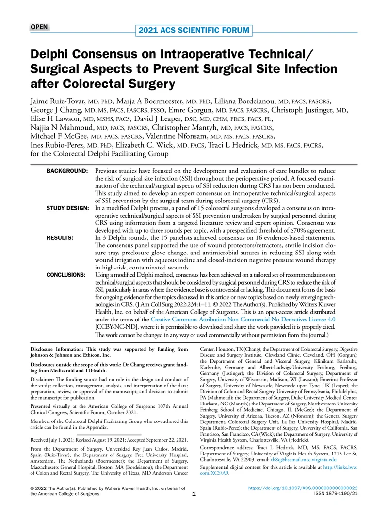 预防结直肠手术后手术部位感染的术中技术共识（2022）