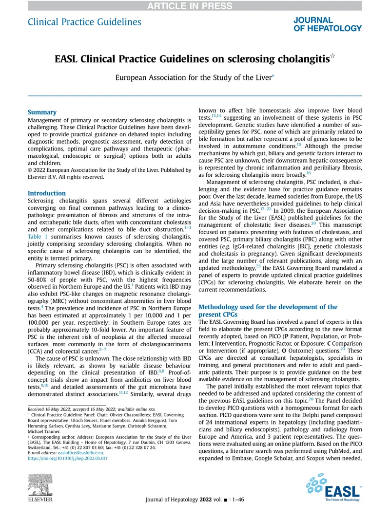 EASL：硬化性胆管炎的临床实践指南（2022）