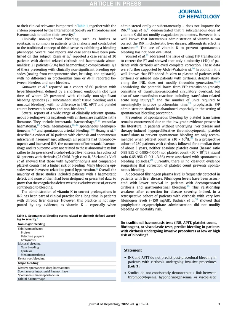 EASL：肝硬化患者出血和血栓形成的预防和管理的临床实践指南（2022）