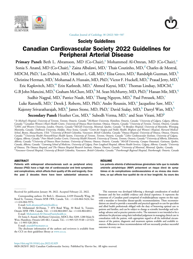 CCS：外周动脉疾病指南（2022）