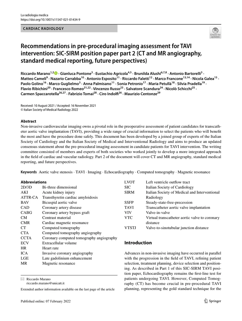 SIC_SIRM：经导管主动脉瓣植入术前影像学评估建议-第2部分（2022）