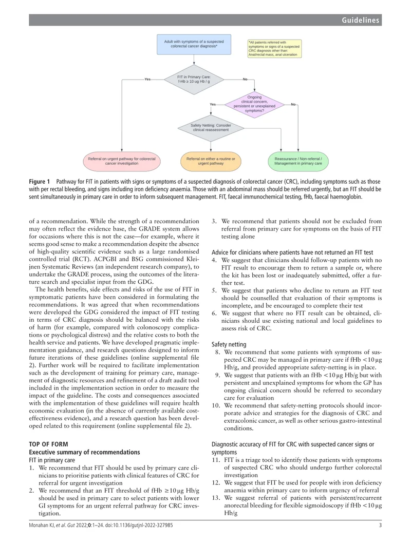 ACPGBI BSG：具有疑似结直肠癌症状和体征患者的粪便免疫化学检测指南（2022）