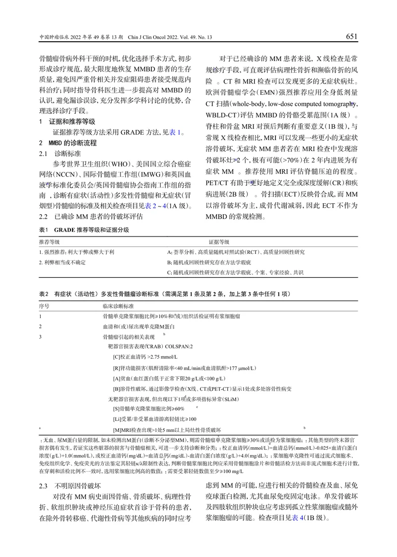 多发性骨髓瘤骨病外科治疗专家共识（2022）