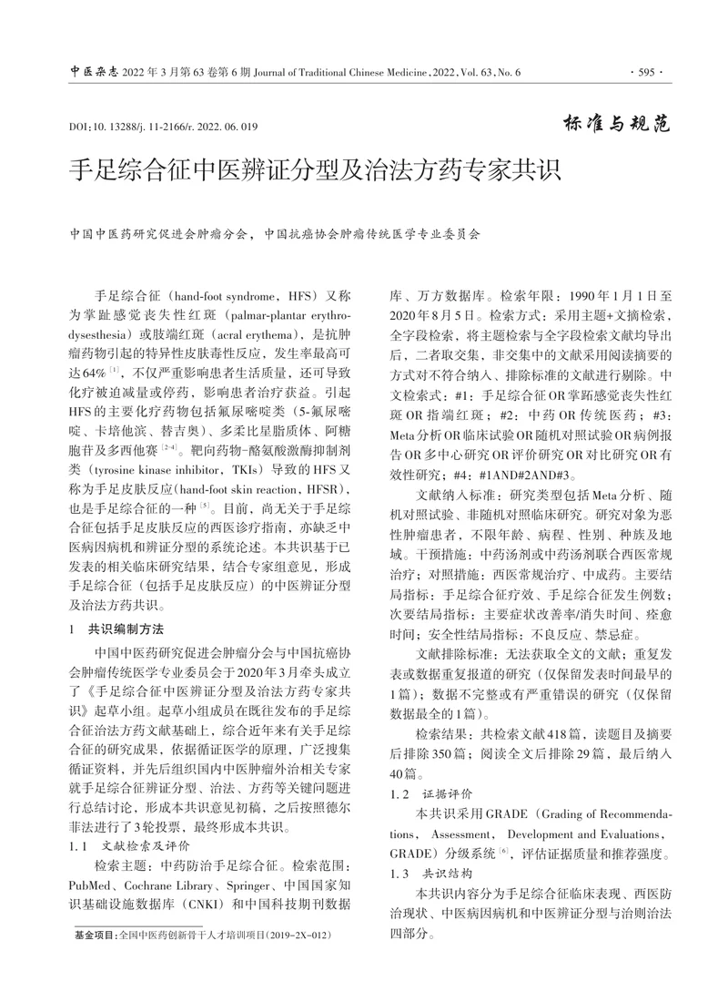 手足综合征中医辨证分型及治法方药专家共识