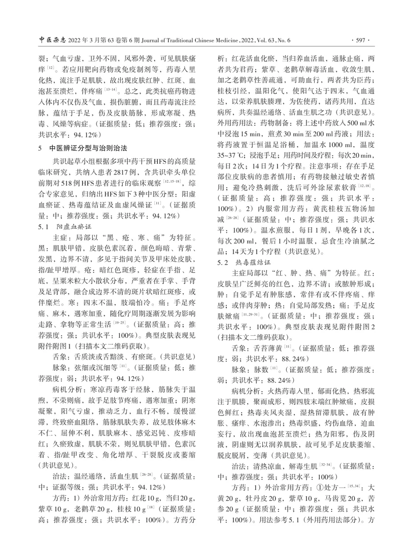 手足综合征中医辨证分型及治法方药专家共识