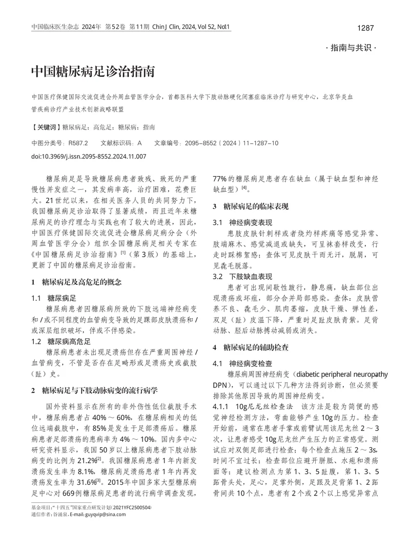 中国糖尿病足诊治指南2024