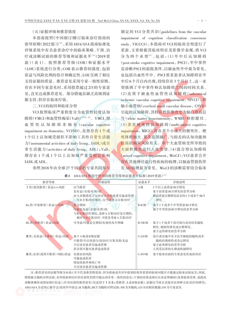 中国血管性认知障碍诊治指南（2024版）