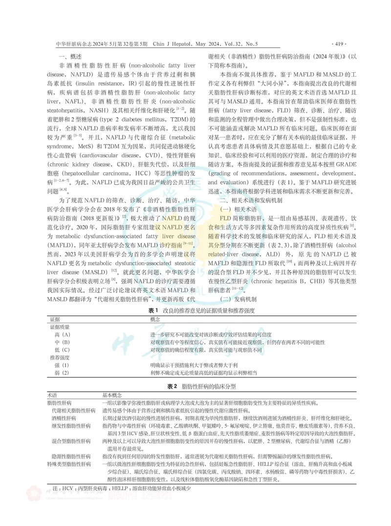 代谢相关（非酒精性）脂肪性肝病防治指南（2024年版）