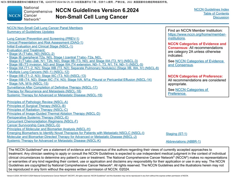 （2024.V6）NCCN临床实践指南：非小细胞肺癌