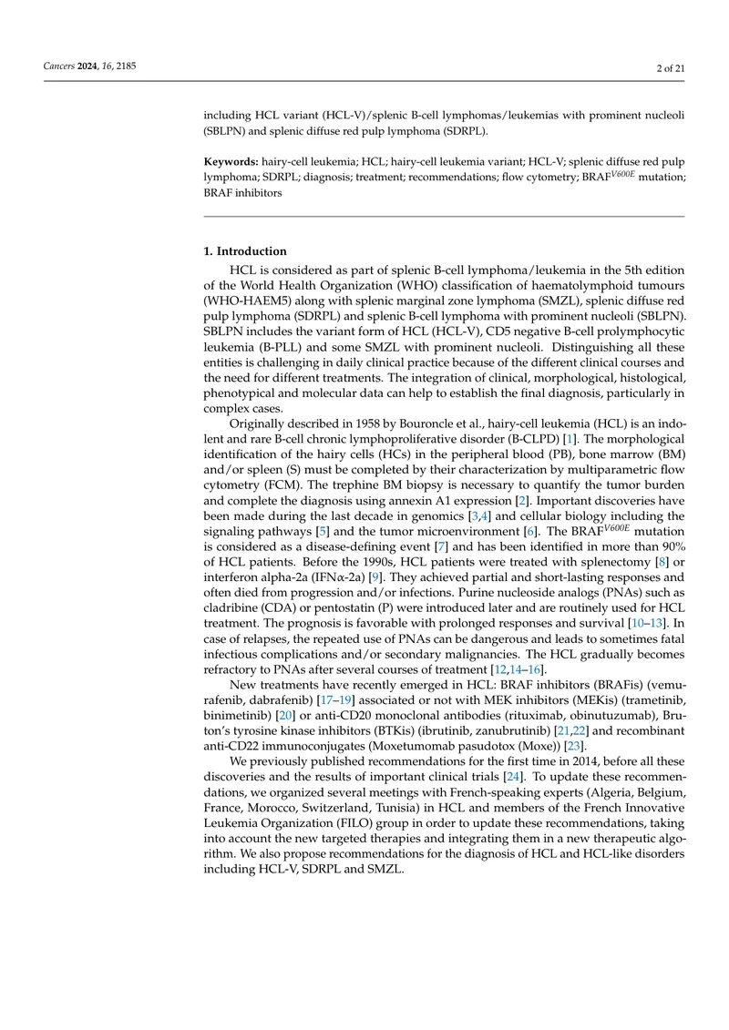 2024+法国建议：毛细胞白血病和毛细胞白血病样疾病患者的管理