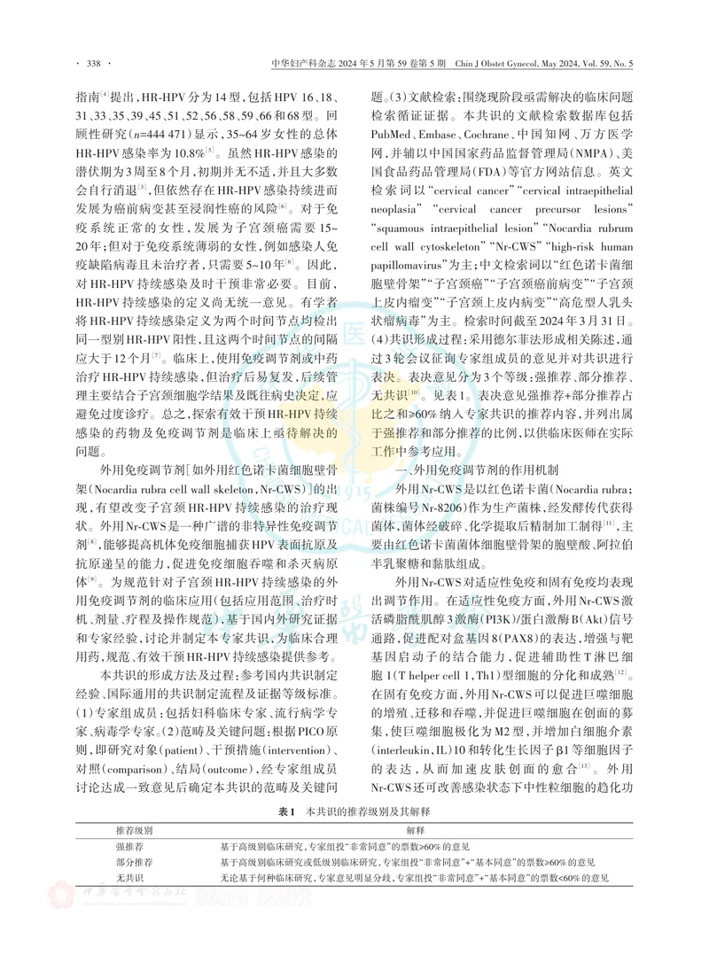 外用免疫调节剂应用于高危型人乳头状瘤病毒持续感染的中国专家共识