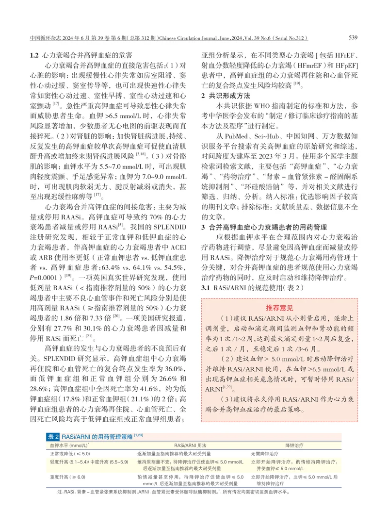 心力衰竭药物治疗相关高钾血症防治专家共识(1)