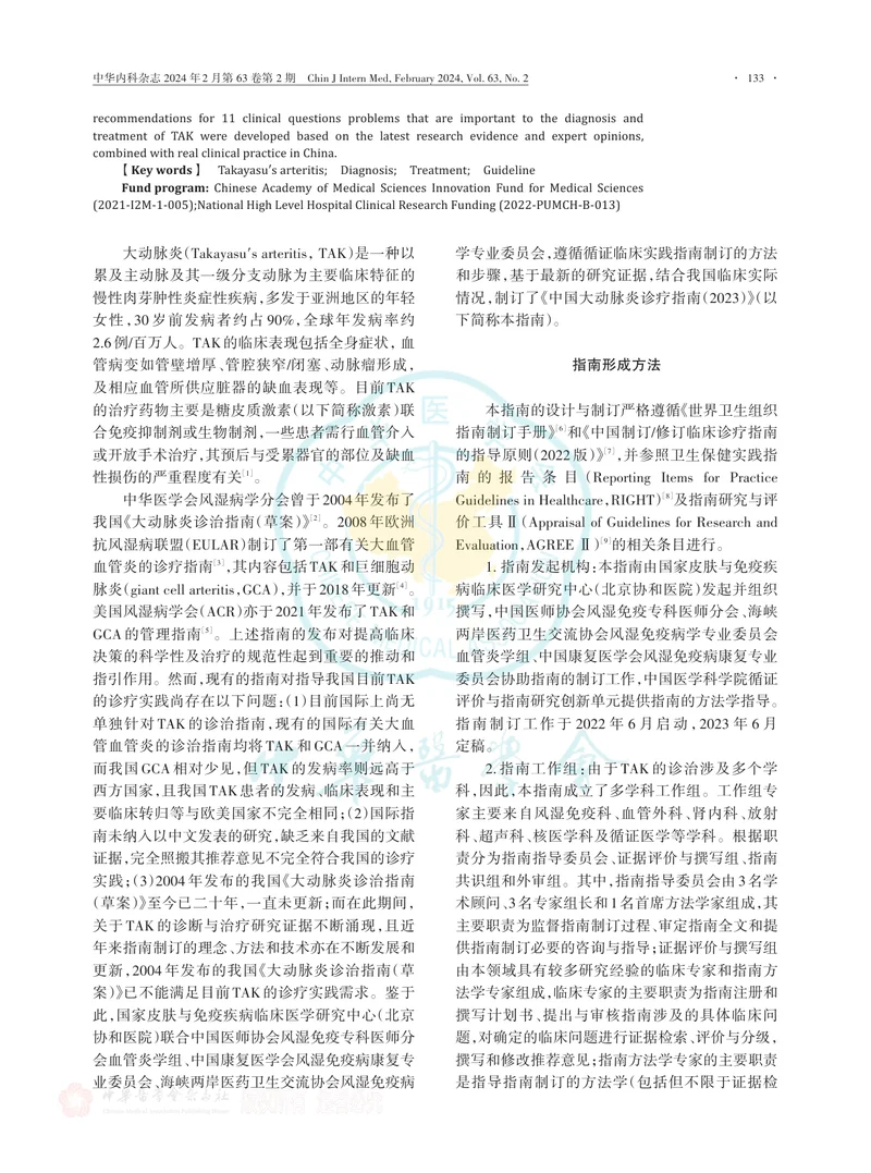 中国大动脉炎诊疗指南（2023）