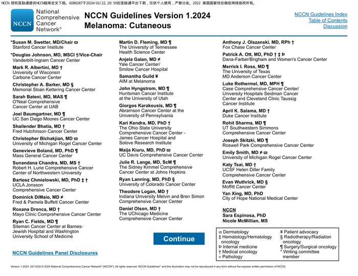 （2024.V1）NCCN临床实践指南：皮肤黑色素瘤(1)