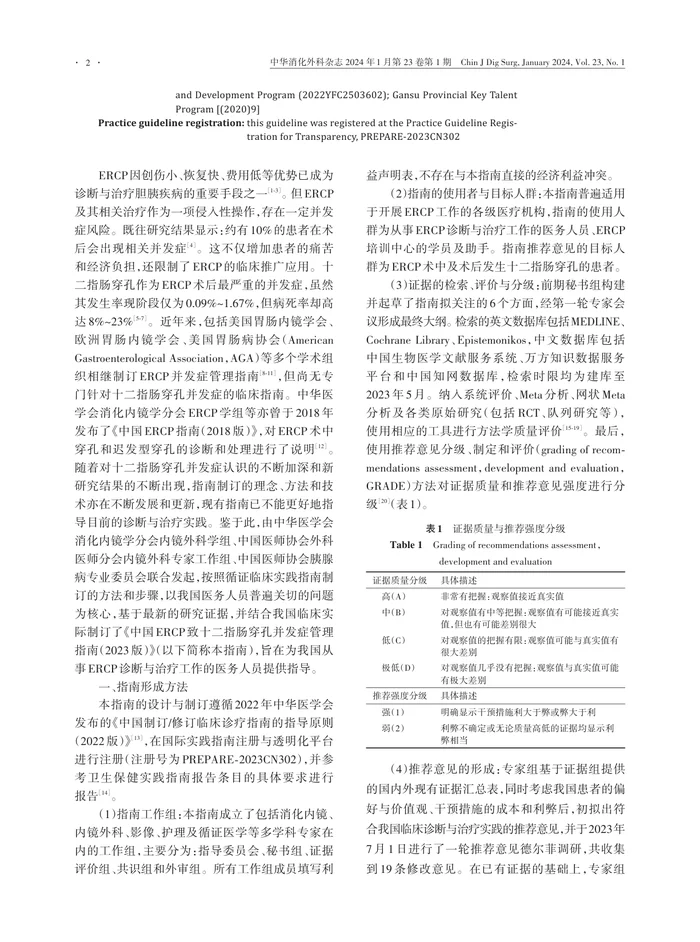 中国ERCP致十二指肠穿孔并发症管理指南（2023版）