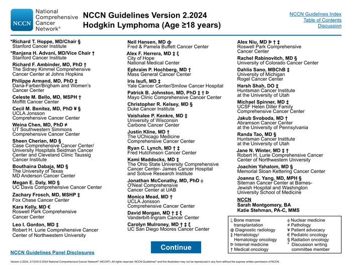 NCCN临床实践指南：霍奇金淋巴瘤（2024.V2）