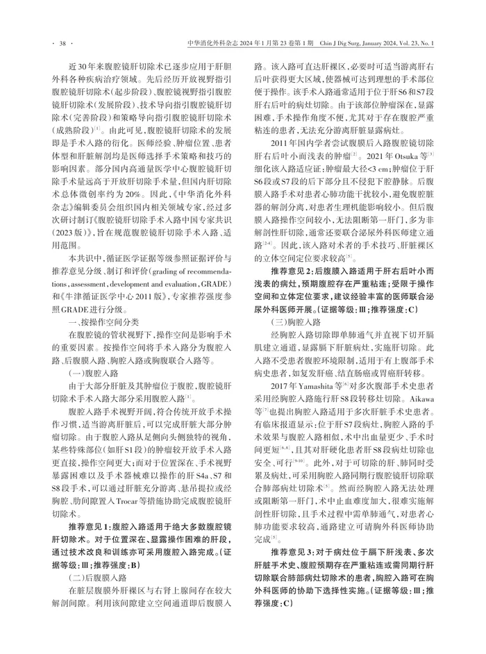 腹腔镜肝切除手术入路中国专家共识（2023版）