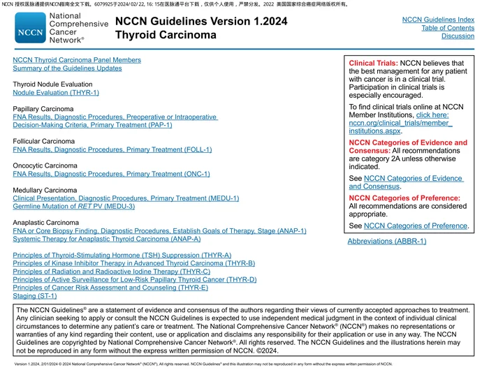 （2024.V1）NCCN临床实践指南：甲状腺癌(1)