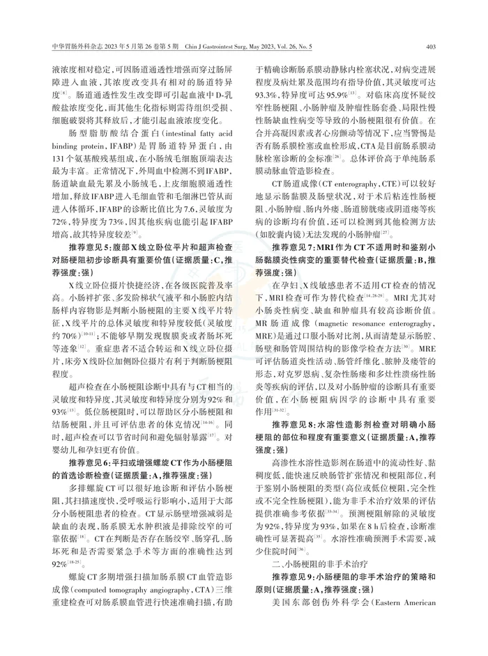 _小肠梗阻的诊断与治疗中国专家共识（2023版）