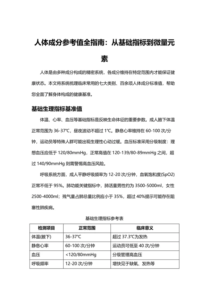 人体成分参考值全指南：从基础指标到微量元素