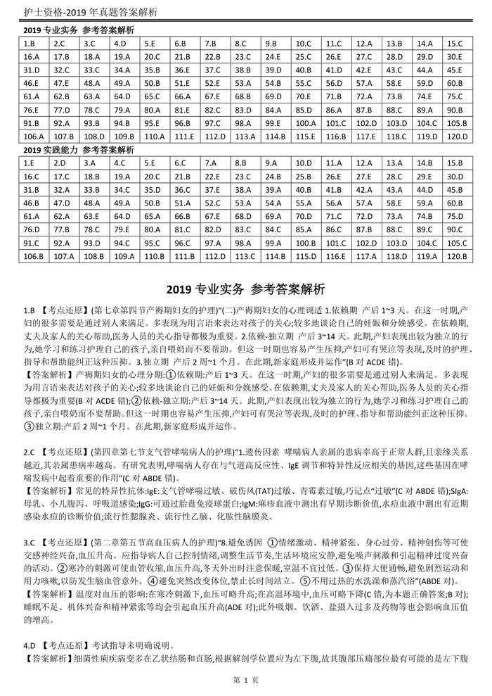 2019【历年真题】答案解析