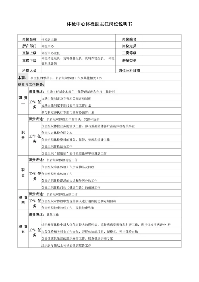人民医院体检中心岗位说明书